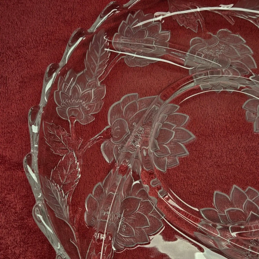 Vintage Crystal Clear Studios Divided Platter Frosted‎ Chrysanthemum, 13x13x1.75